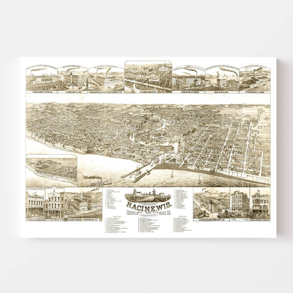 Vintage Map of Racine, Wisconsin 1883