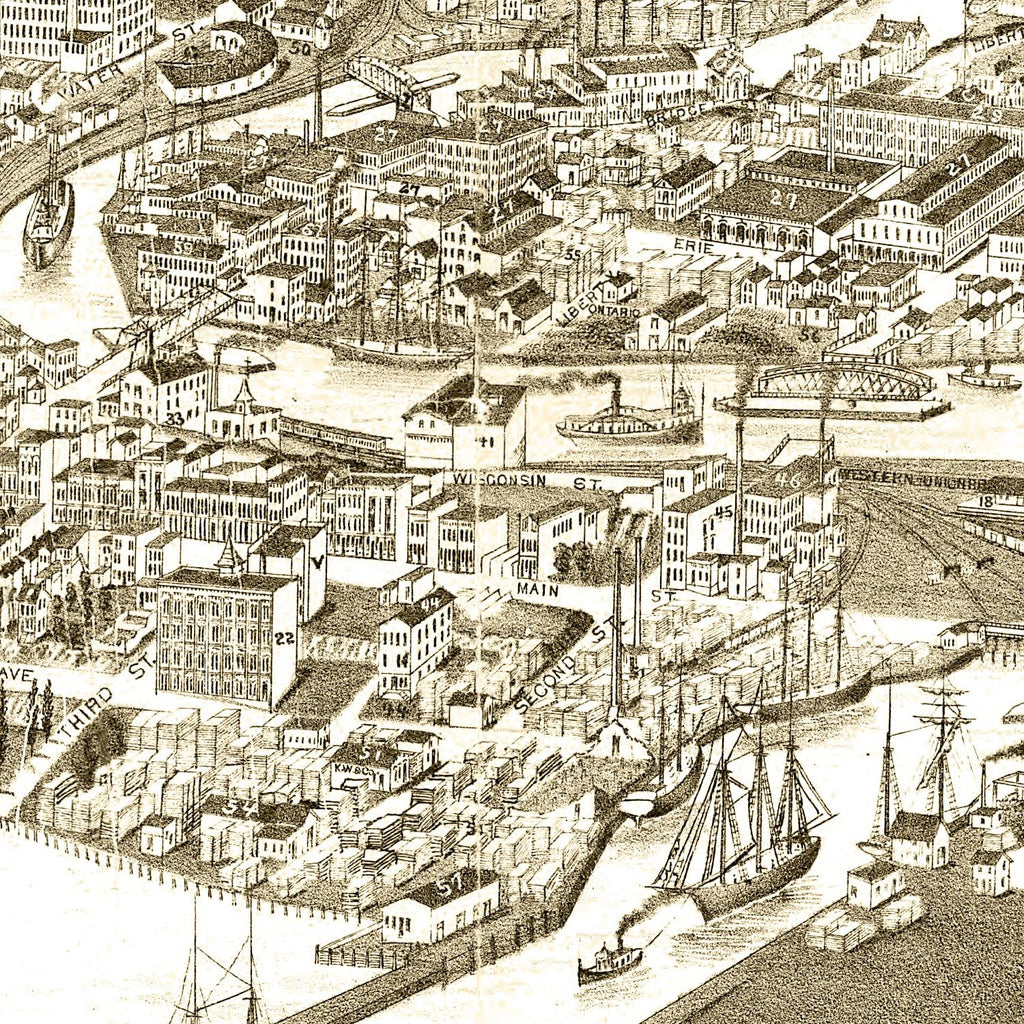 Vintage Map of Racine, Wisconsin 1883