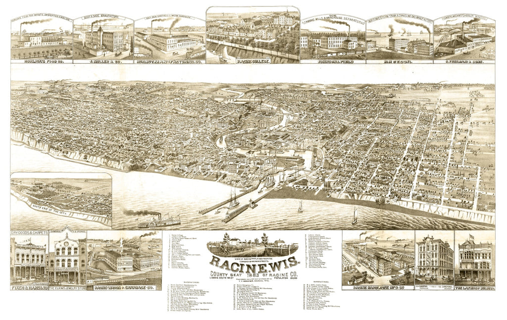 Vintage Map of Racine, Wisconsin 1883