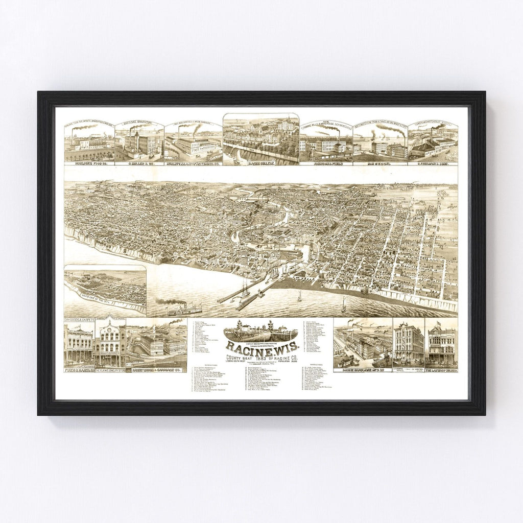 Vintage Map of Racine, Wisconsin 1883