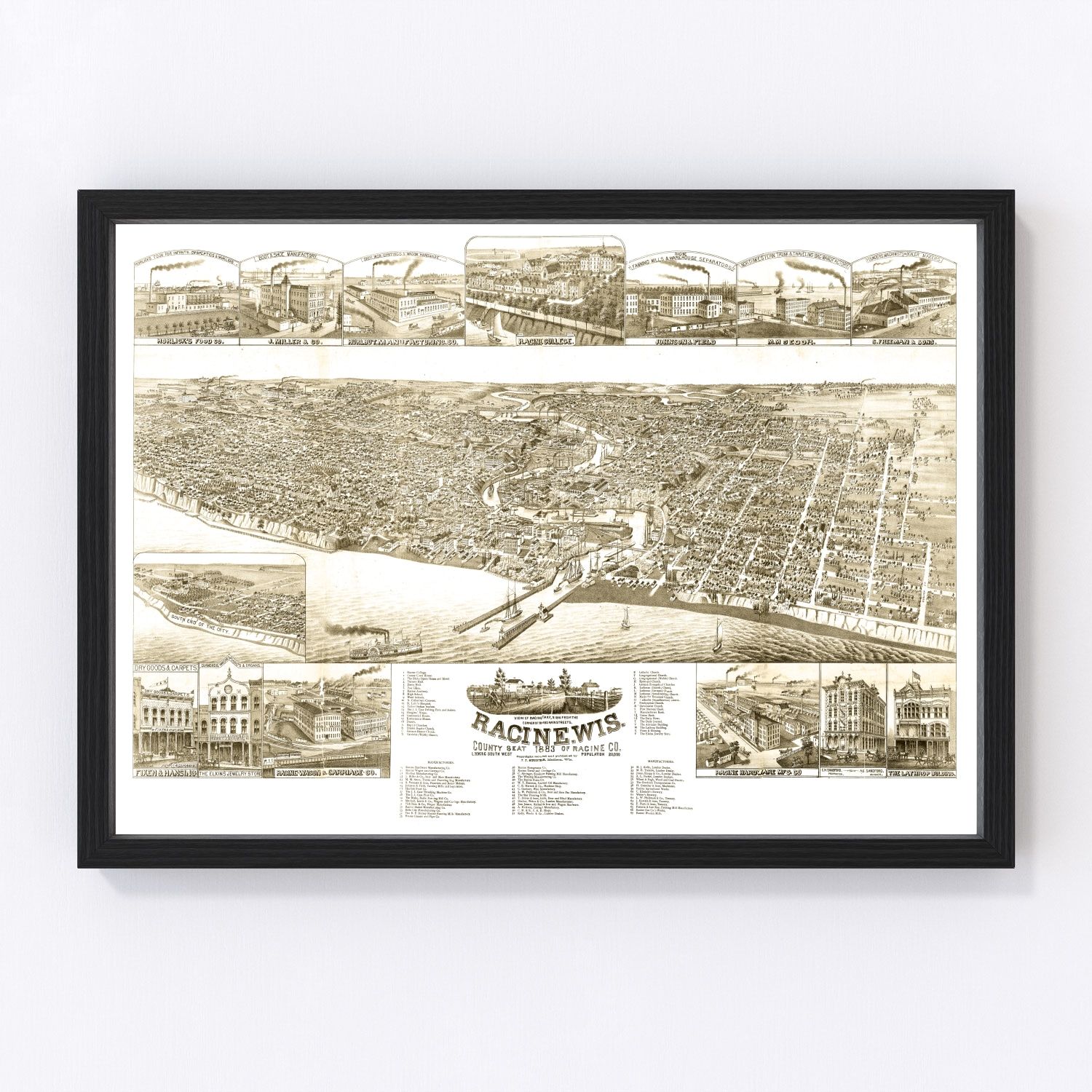Vintage Map of Racine, Wisconsin 1883