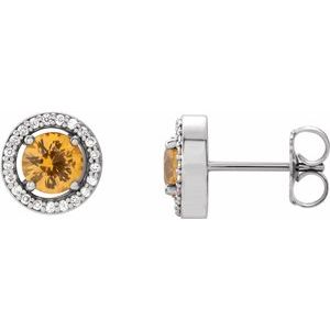 14K White Gold Natural Yellow Sapphire & 1/8 CTW Natural Diamond Earrings