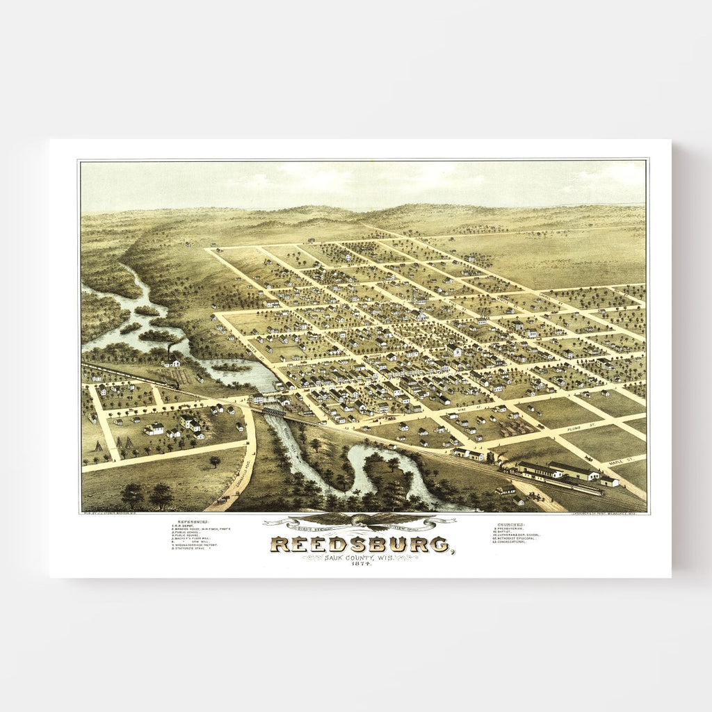 Vintage Map of Reedsburg, Wisconsin 1874