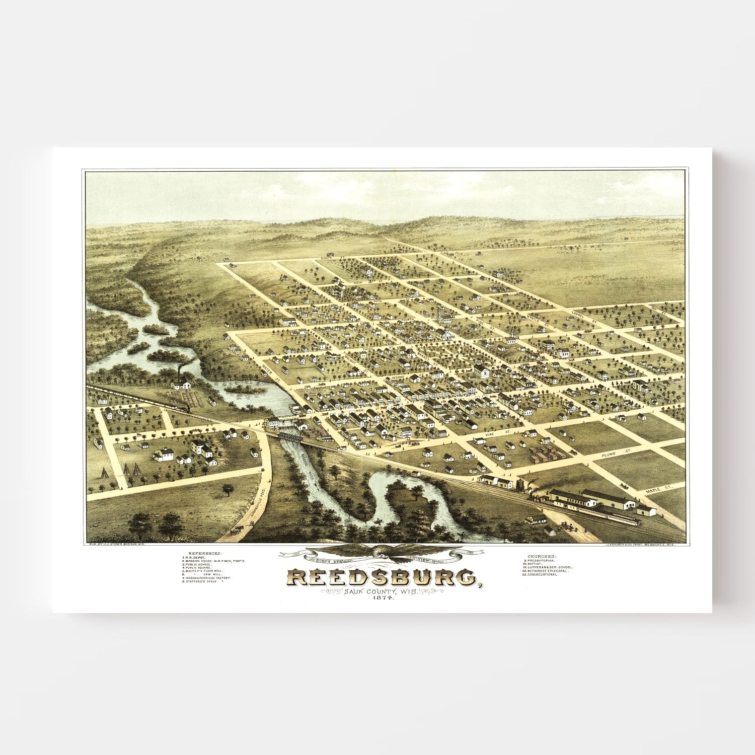 Vintage Map of Reedsburg, Wisconsin 1874