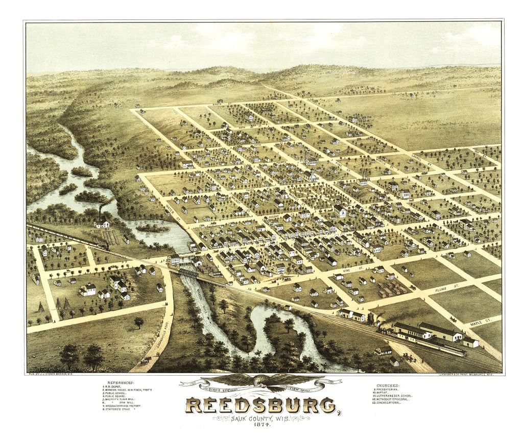 Vintage Map of Reedsburg, Wisconsin 1874