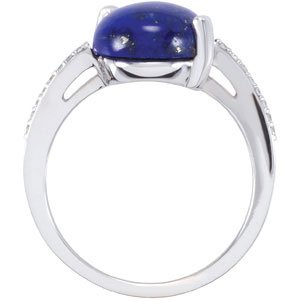 14K White Gold Natural Lapis & 1/8 CTW Natural Diamond Ring