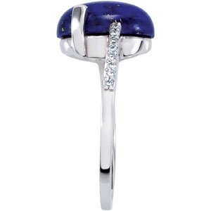 14K White Gold Natural Lapis & 1/8 CTW Natural Diamond Ring