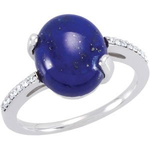 14K White Gold Natural Lapis & 1/8 CTW Natural Diamond Ring