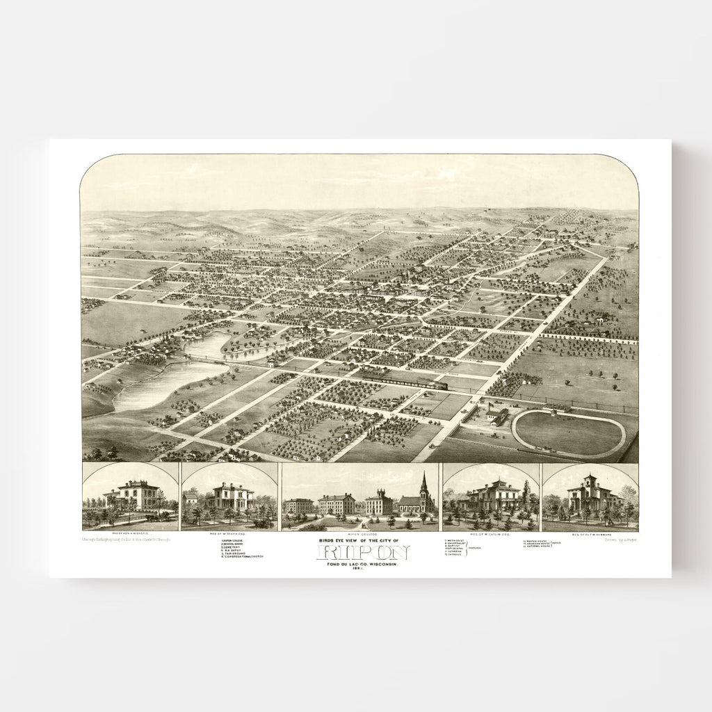 Vintage Map of Ripon, Wisconsin 1867