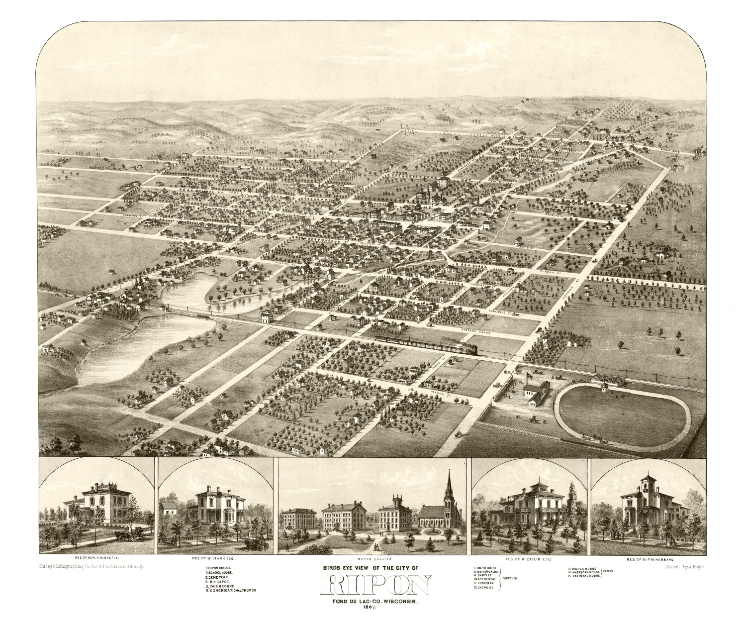 Vintage Map of Ripon, Wisconsin 1867
