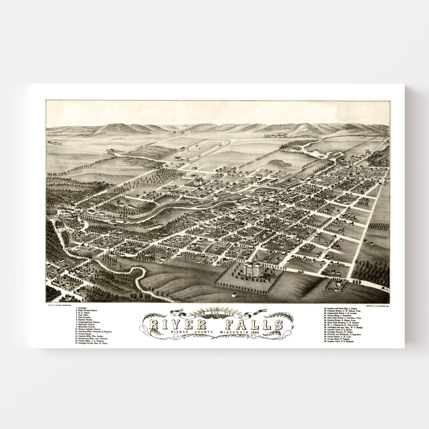 Vintage Map of River Falls, Wisconsin 1880