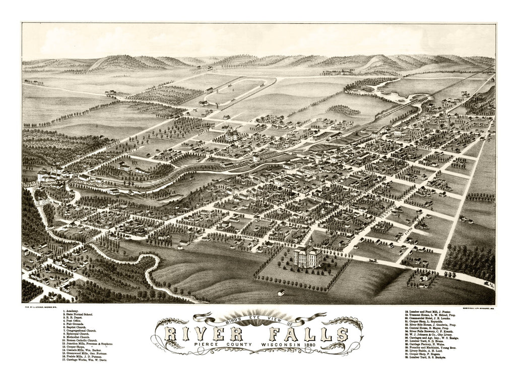 Vintage Map of River Falls, Wisconsin 1880