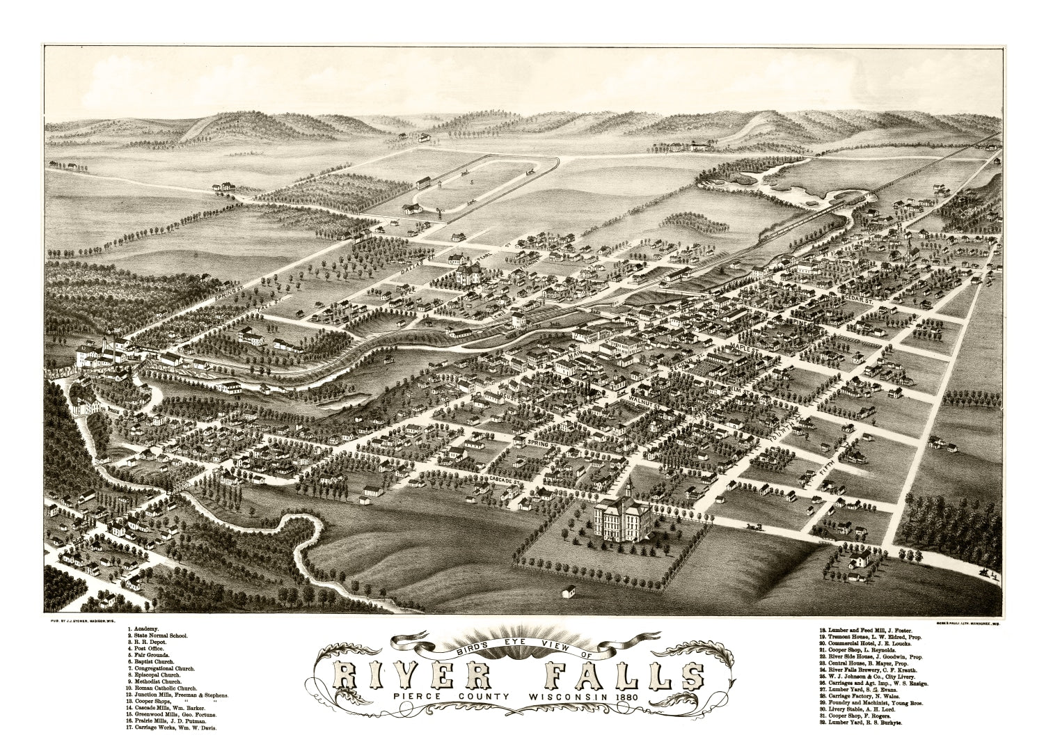 Vintage Map of River Falls, Wisconsin 1880