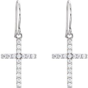 14K White Gold 1/2 CTW Natural Diamond Cross Earrings – image 2