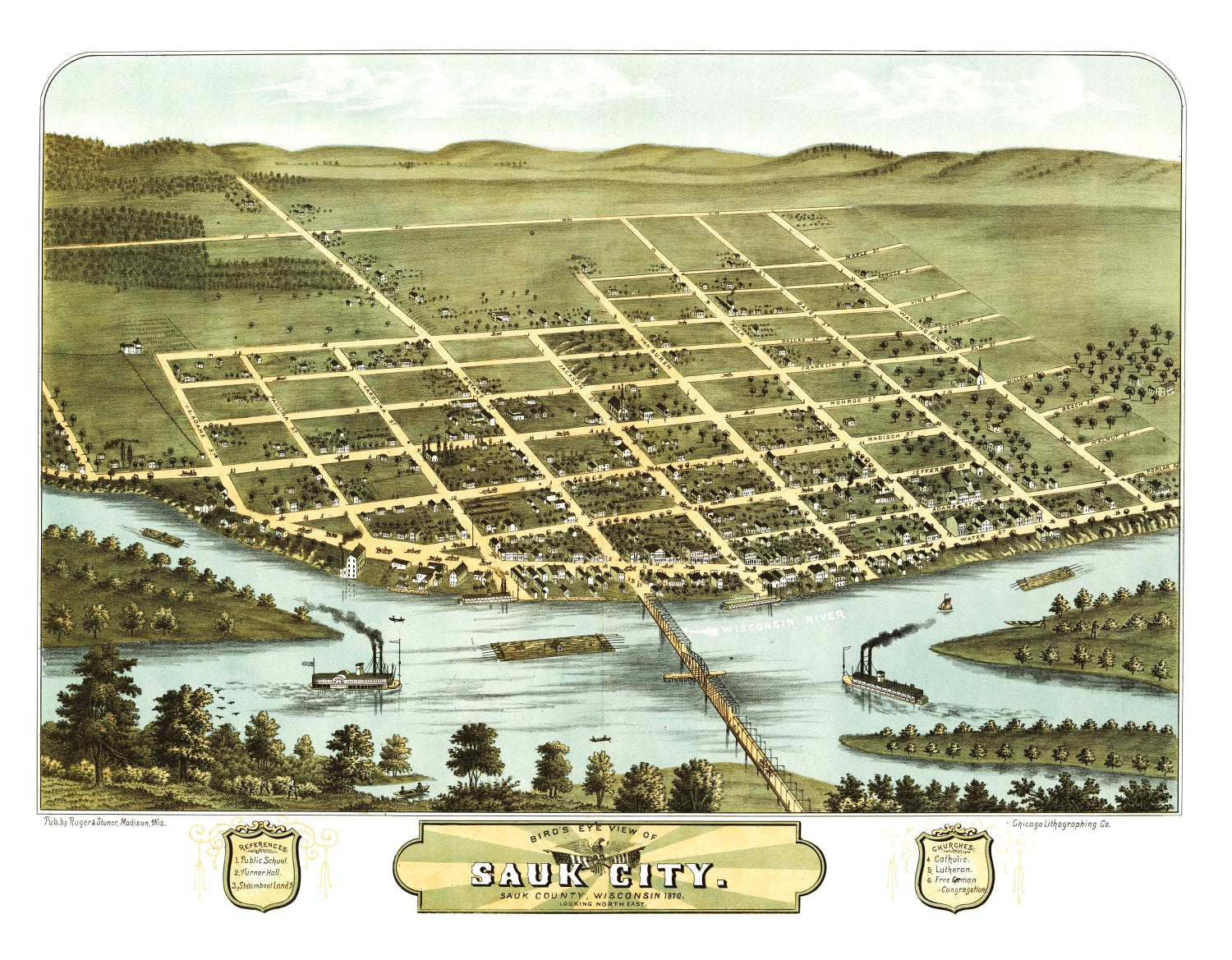 Vintage Map of Sauk City, Wisconsin 1870