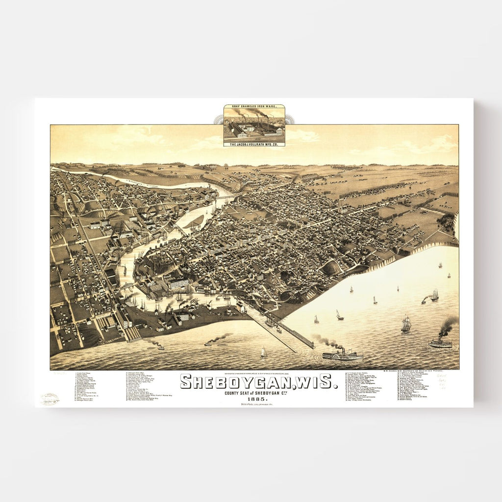 Vintage Map of Sheboygan, Wisconsin 1885