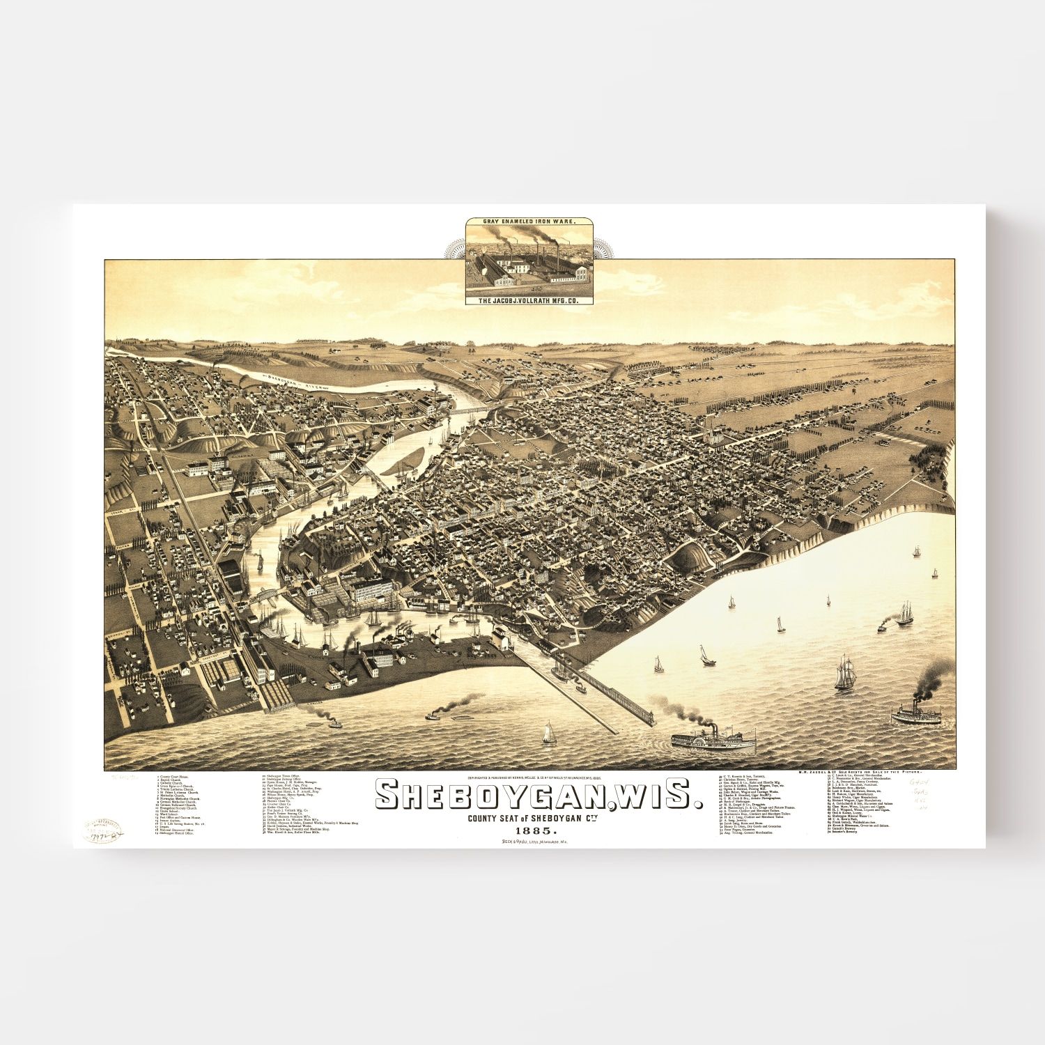 Vintage Map of Sheboygan, Wisconsin 1885