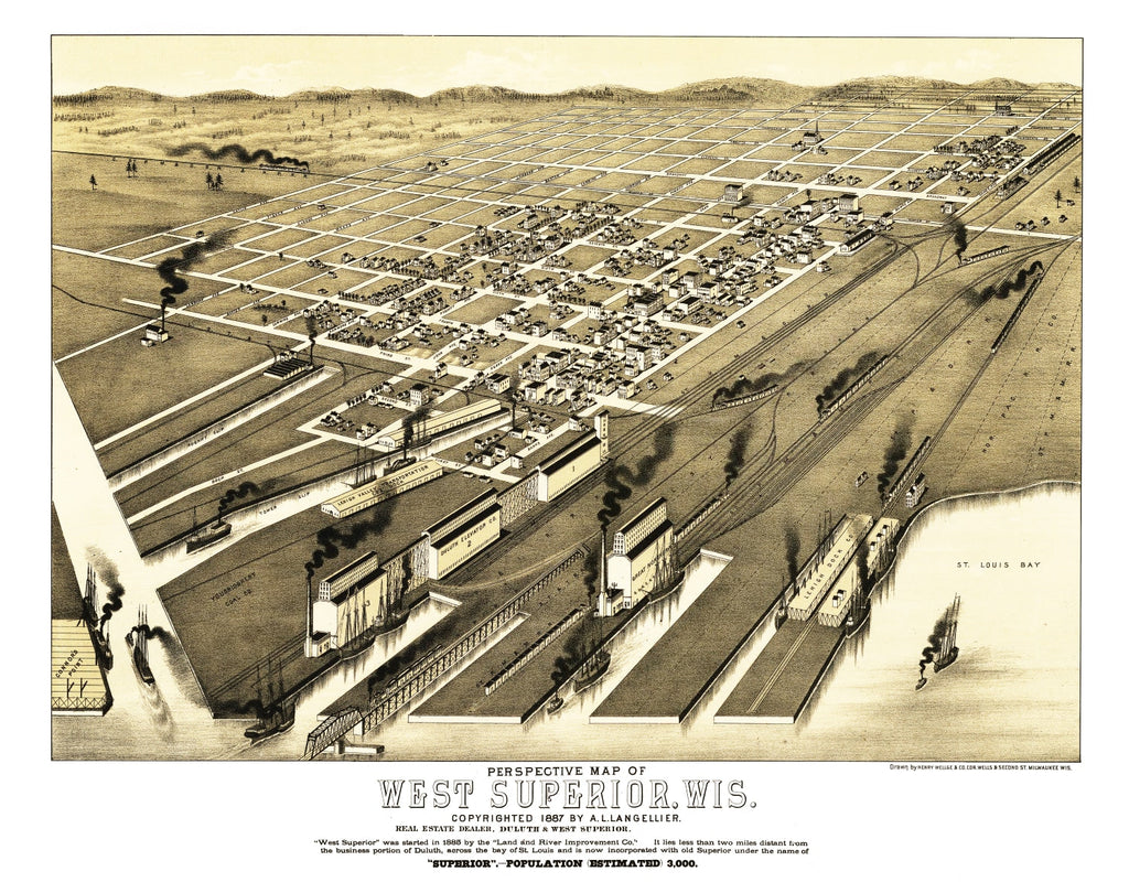 Vintage Map of West Superior, Wisconsin 1887