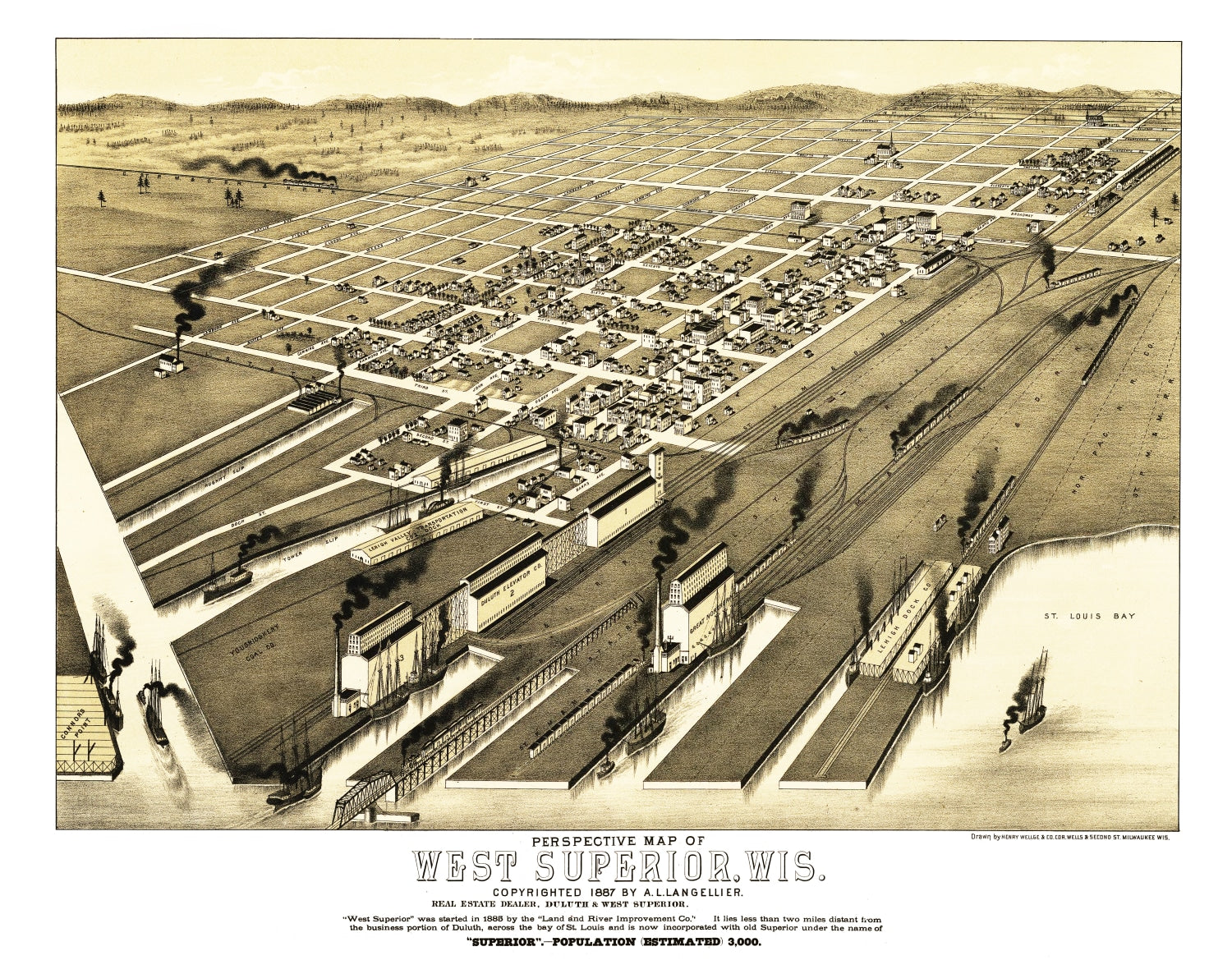 Vintage Map of West Superior, Wisconsin 1887