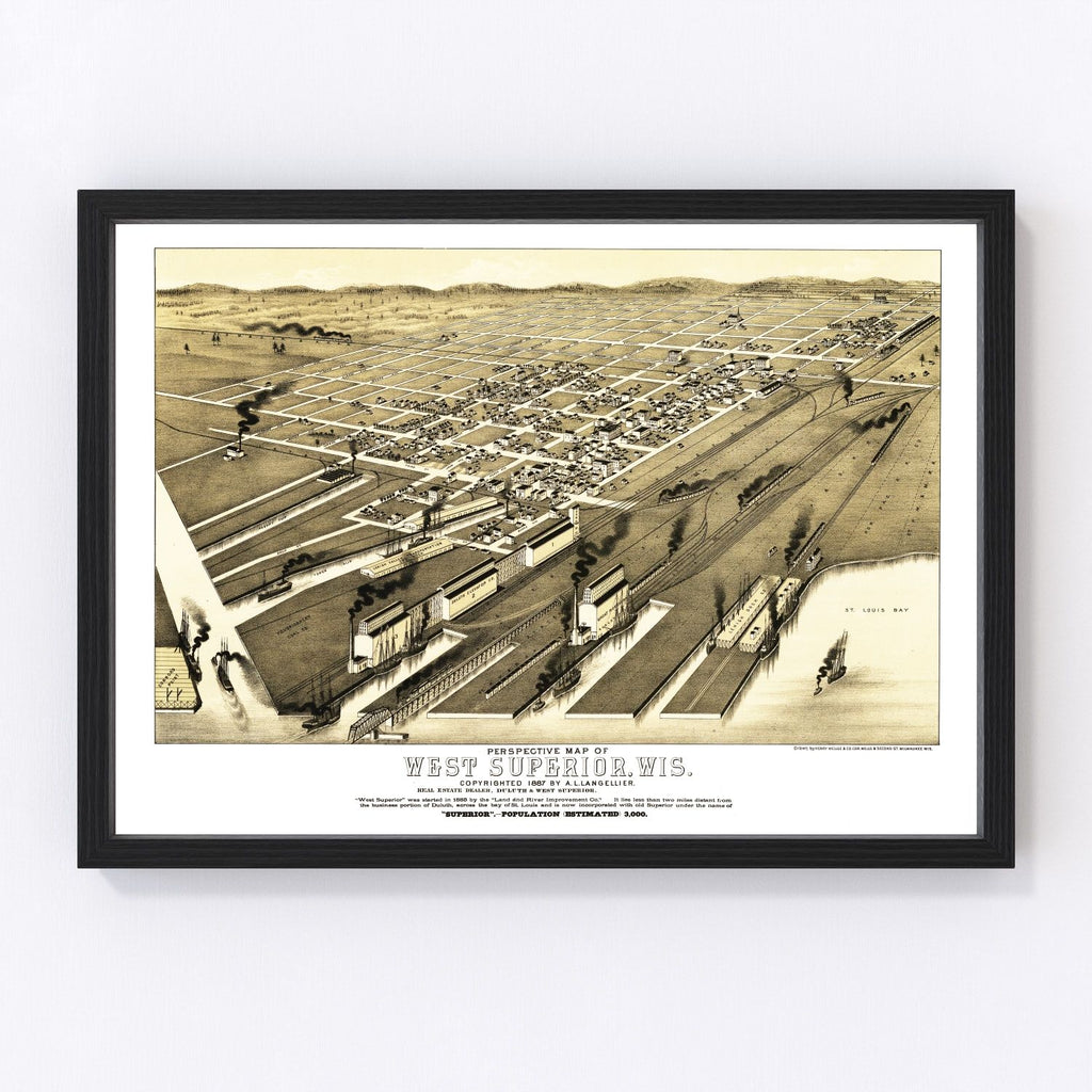 Vintage Map of West Superior, Wisconsin 1887