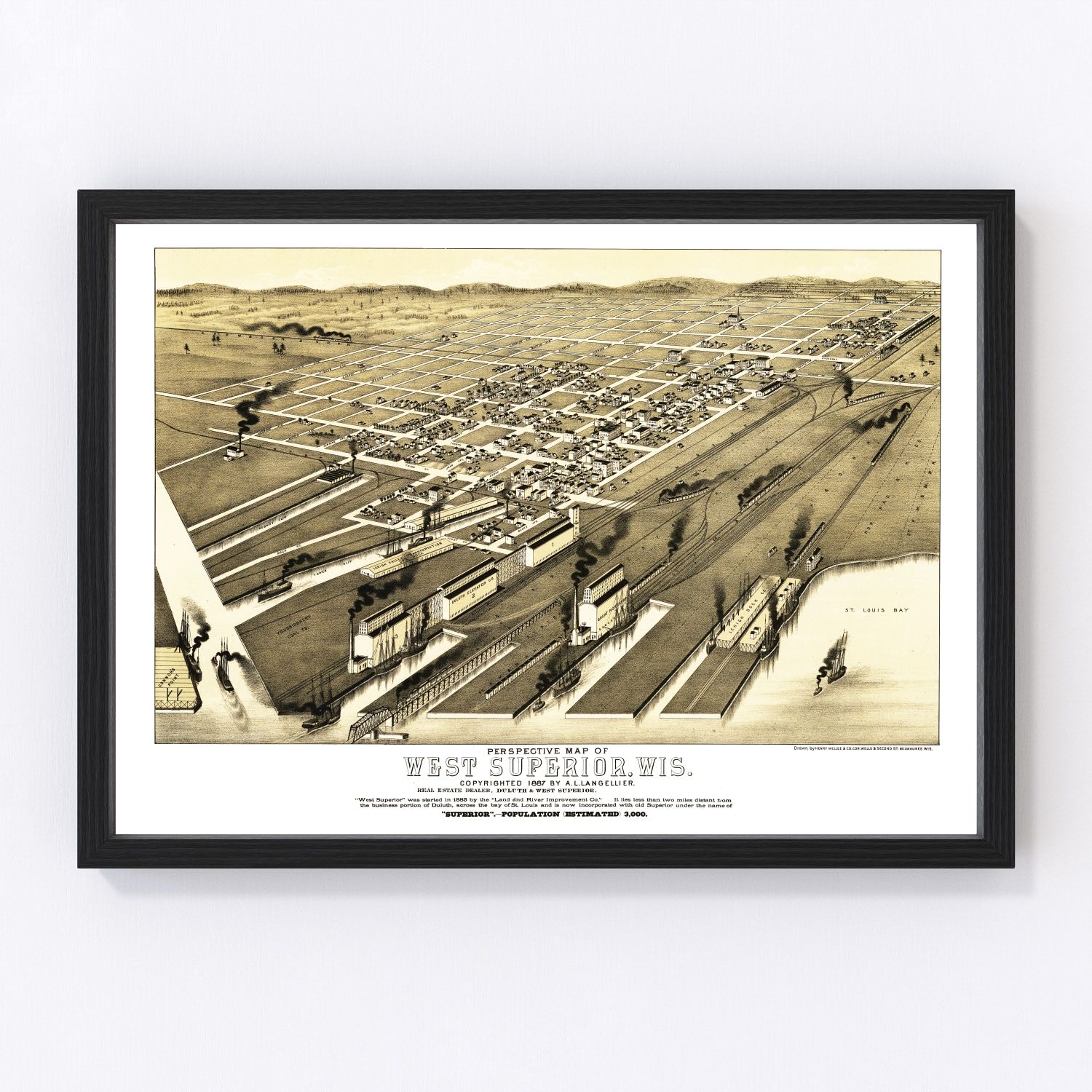 Vintage Map of West Superior, Wisconsin 1887