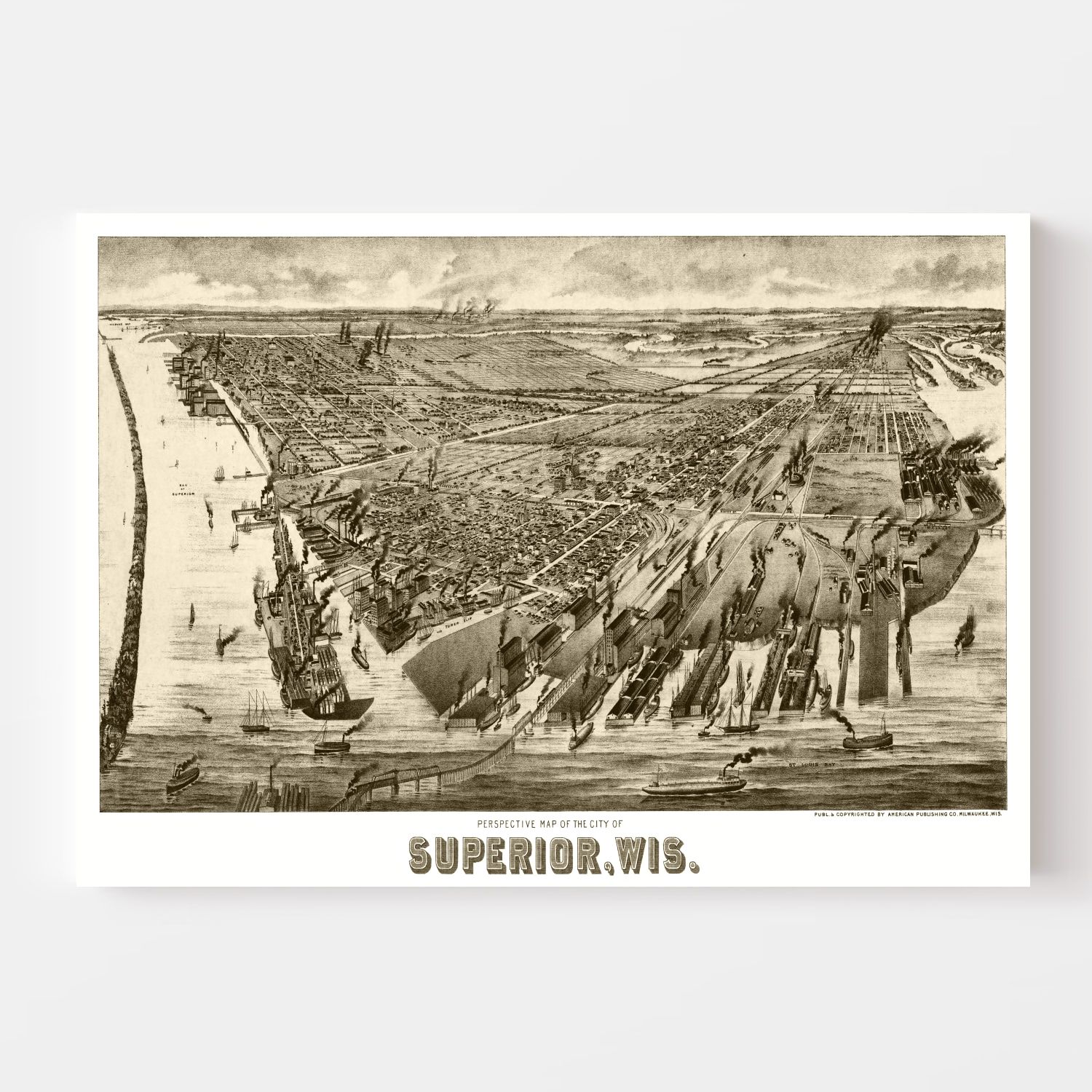 Vintage Map of Superior, Wisconsin 1893