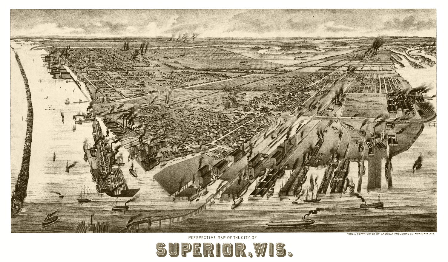 Vintage Map of Superior, Wisconsin 1893