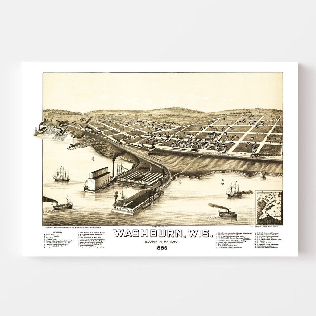 Vintage Map of Washburn, Wisconsin 1886
