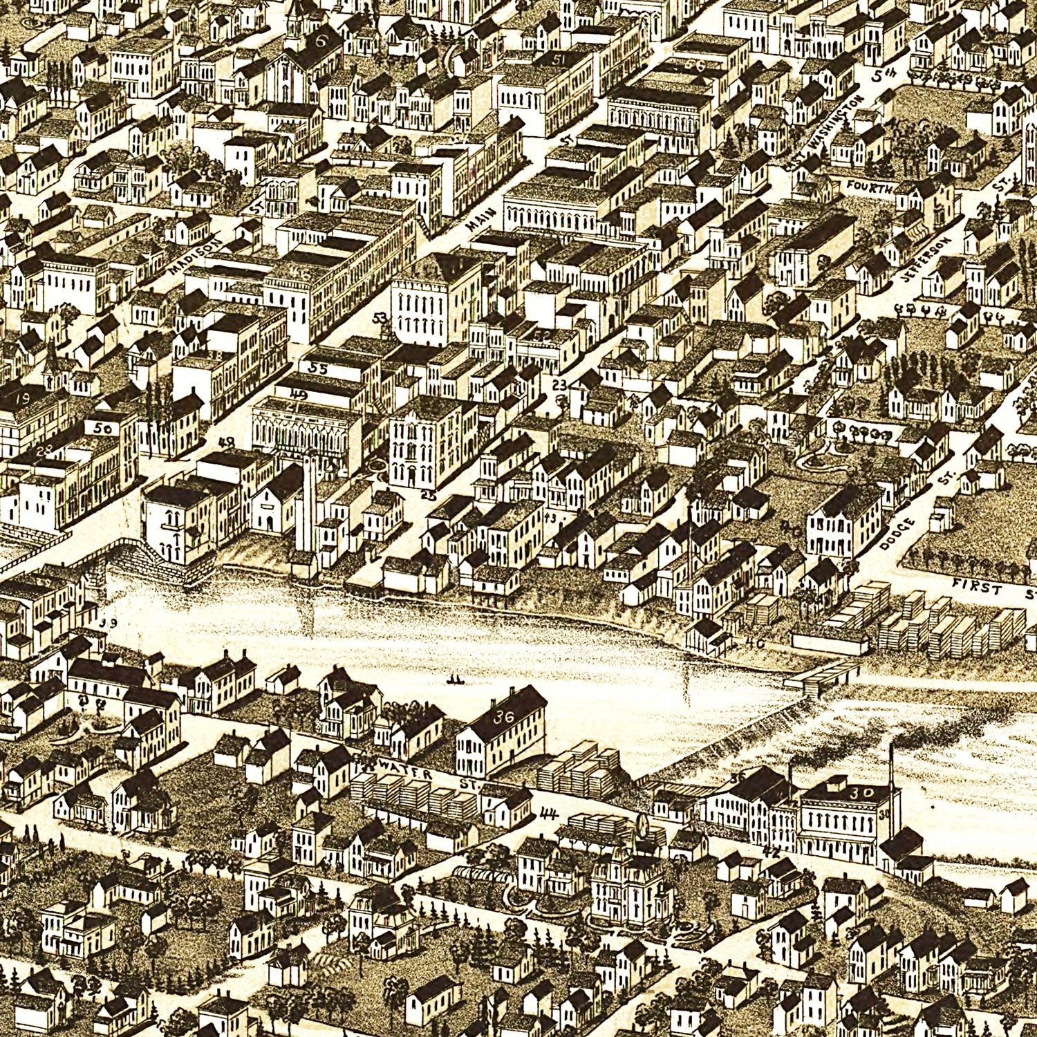 Vintage Map of Watertown, Wisconsin 1885