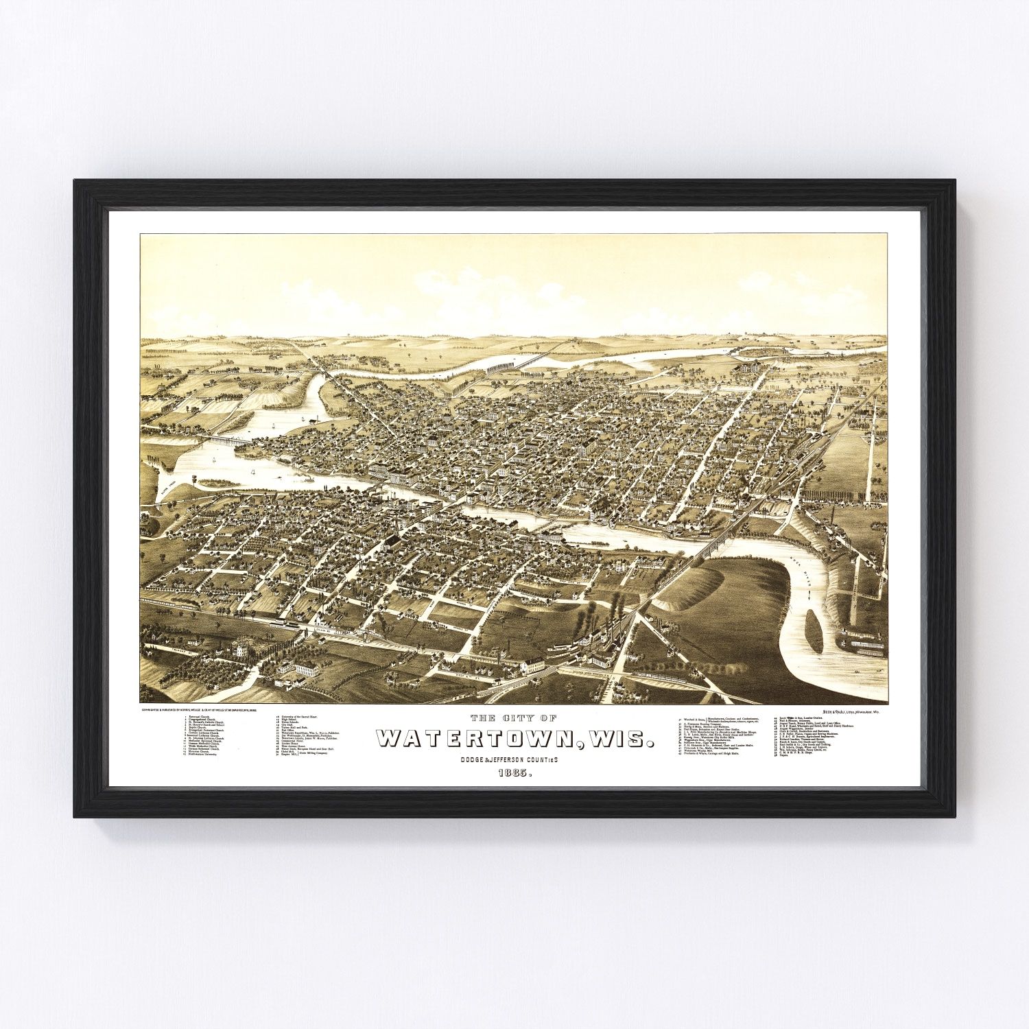 Vintage Map of Watertown, Wisconsin 1885