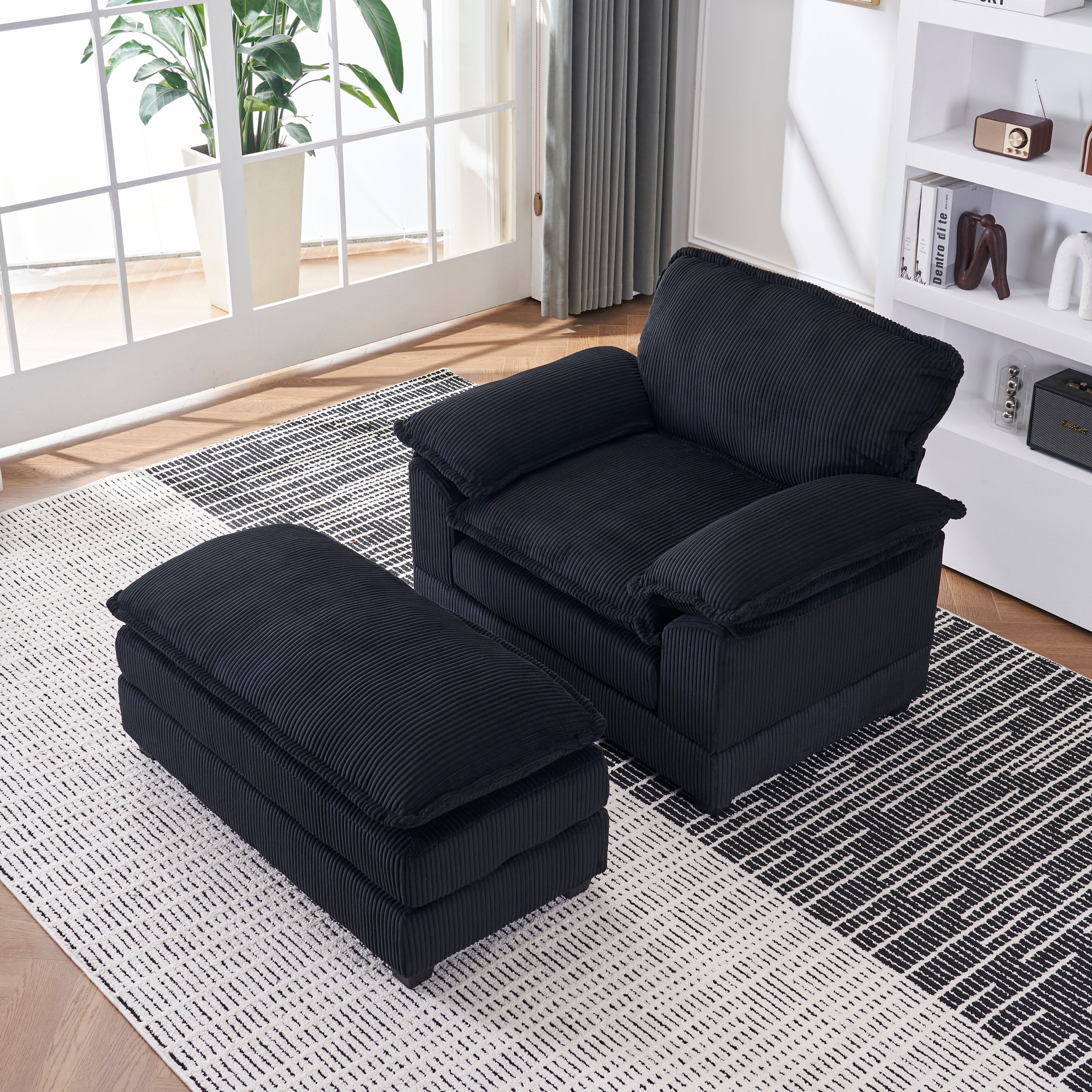 56.3 Inch Corduroy single sofa With  2 toss pillows and a ottoman ,Comfy Sofa- Deep Seat Couch for Living Room