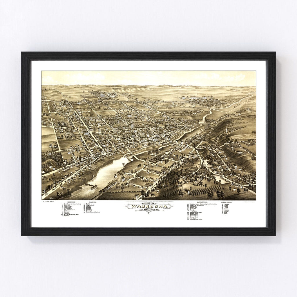 Vintage Map of Waukesha, Wisconsin 1880