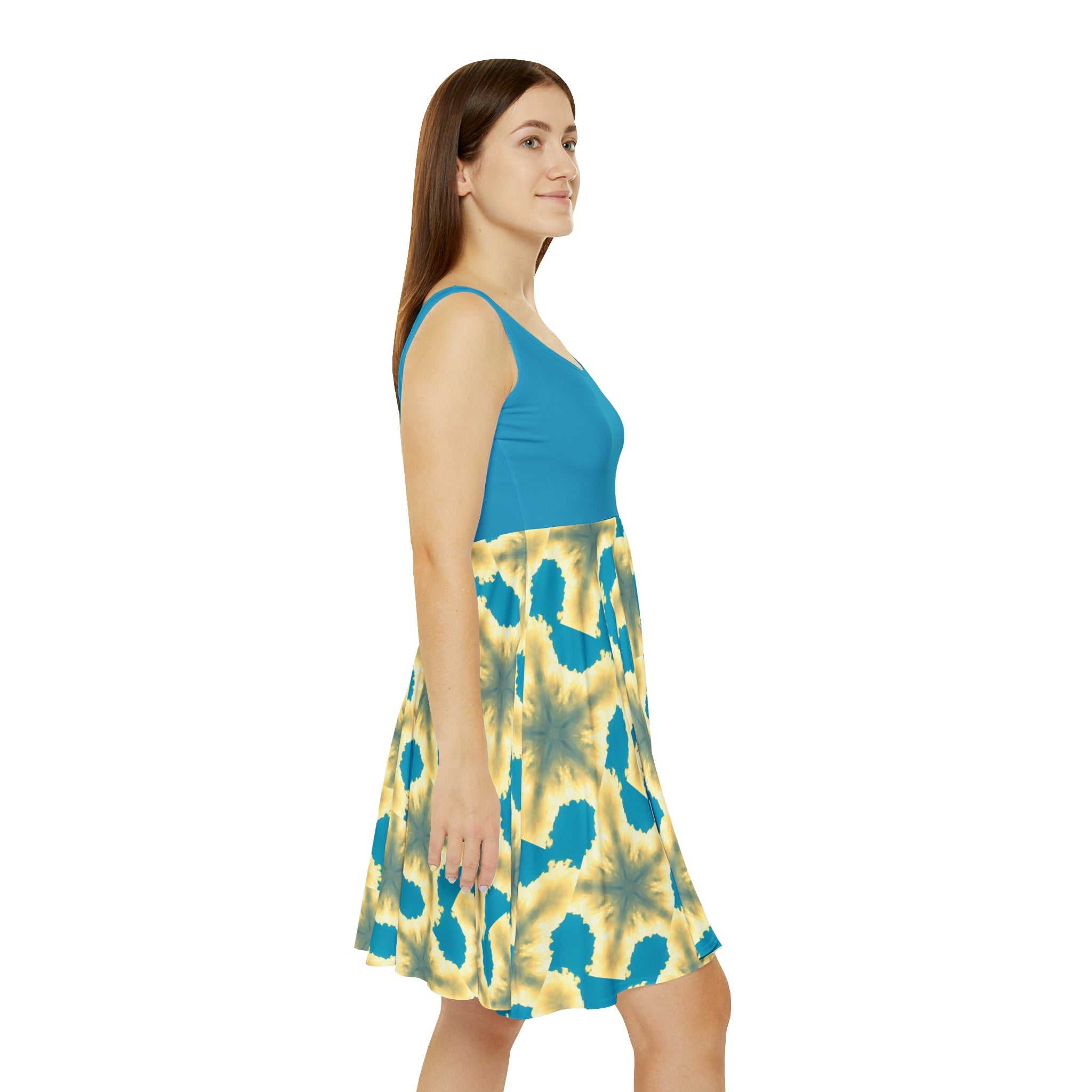 Blue with White Fluffy Clouds Skater Dress up to 2XL