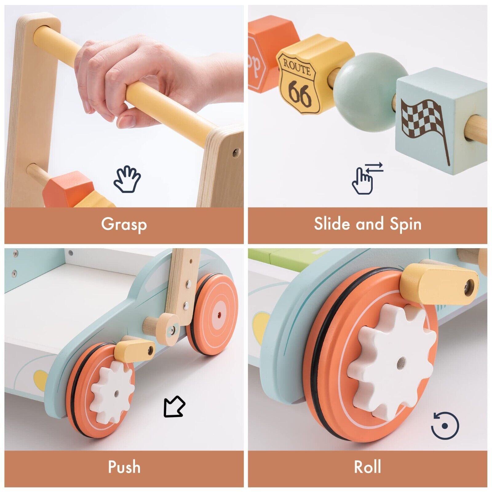 Wooden Baby Walker Push Toy – Educational Activity Cart with ABC Blocks