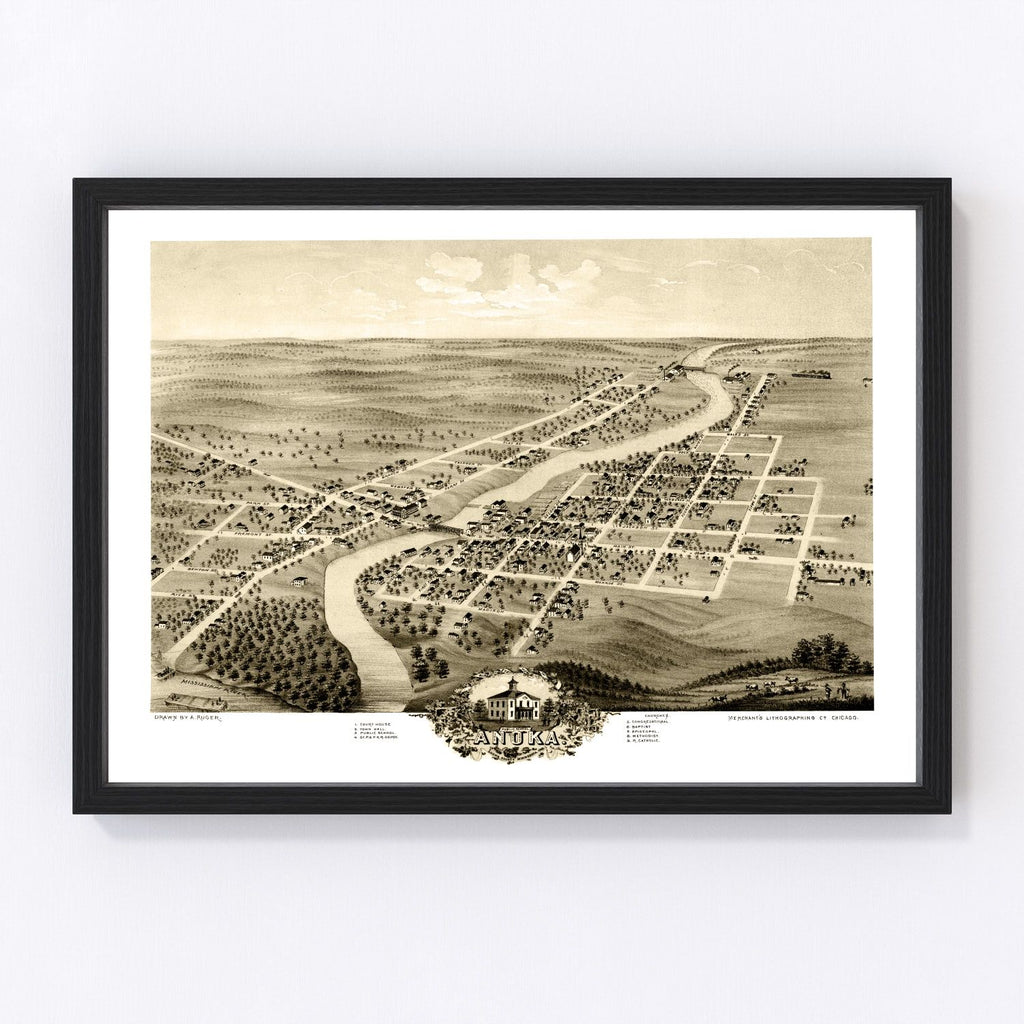 Vintage Map of Anoka, Minnesota 1869