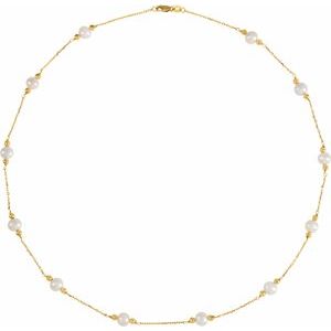 14K Yellow Gold Cultured White Freshwater Pearl & Bead 12-Station 18" Necklace
