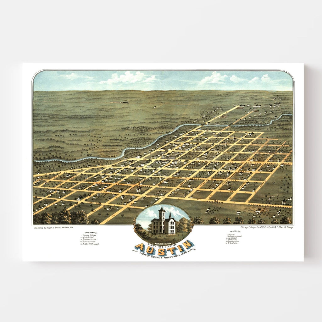 Vintage Map of Austin, Minnesota 1870