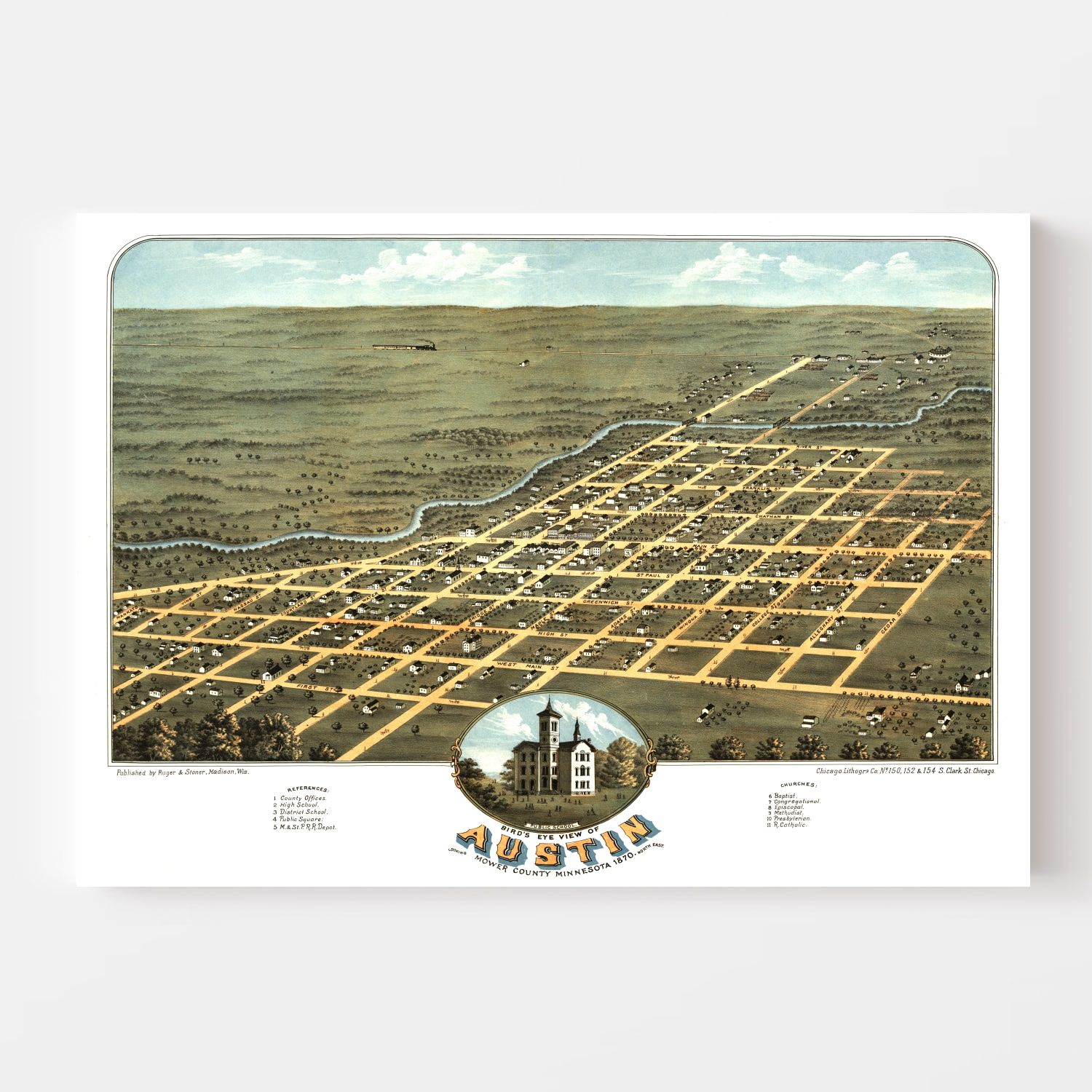 Vintage Map of Austin, Minnesota 1870