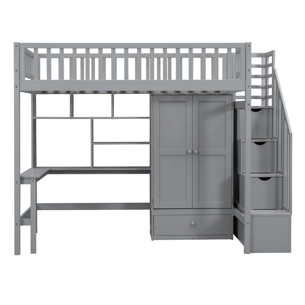 Loft Bed With Bookshelf, Drawers, Desk, And Wardrobe