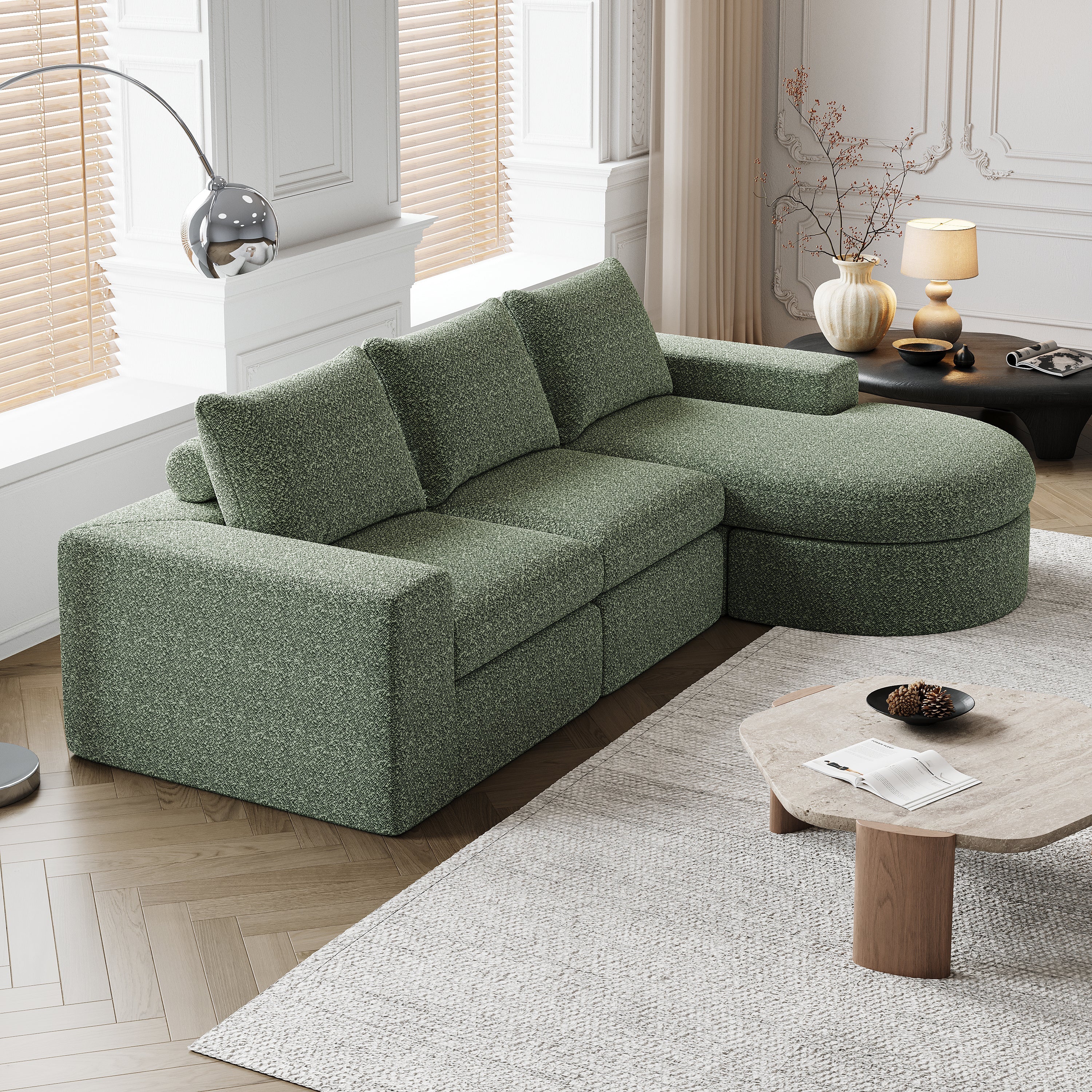 99-Inch Chenille Cloud Curved Sectional Sofa with Chaise, L-Shaped Modern Boneless Couch with Deep Seats, Chenille Sectional Sofa for Living Room and Bedroom, No Assembly Required