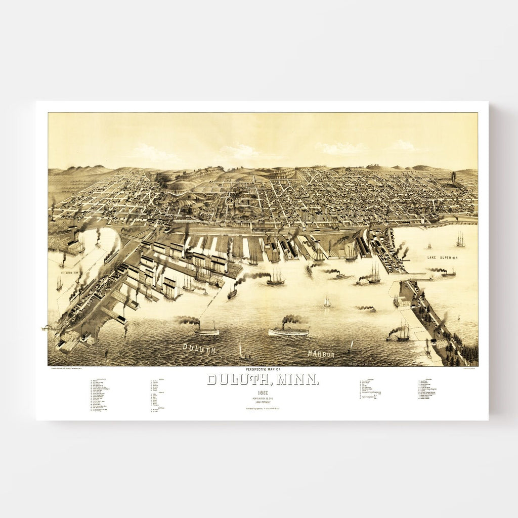 Vintage Map of Duluth, Minnesota 1887