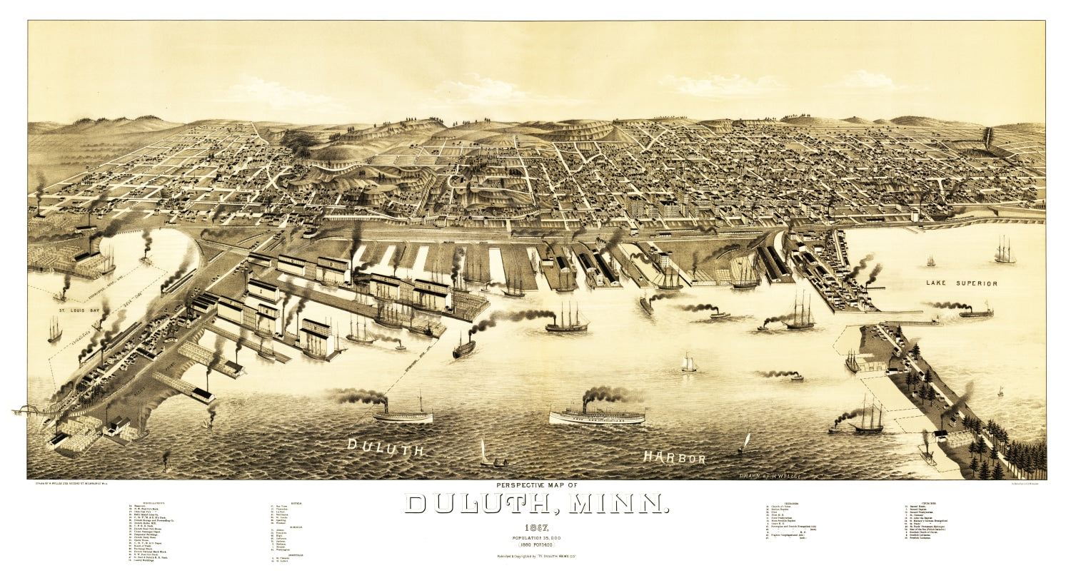Vintage Map of Duluth, Minnesota 1887