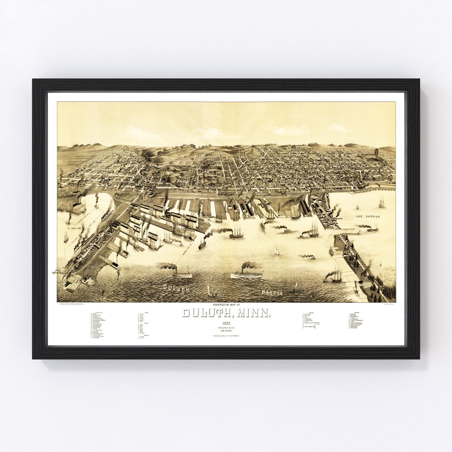 Vintage Map of Duluth, Minnesota 1887