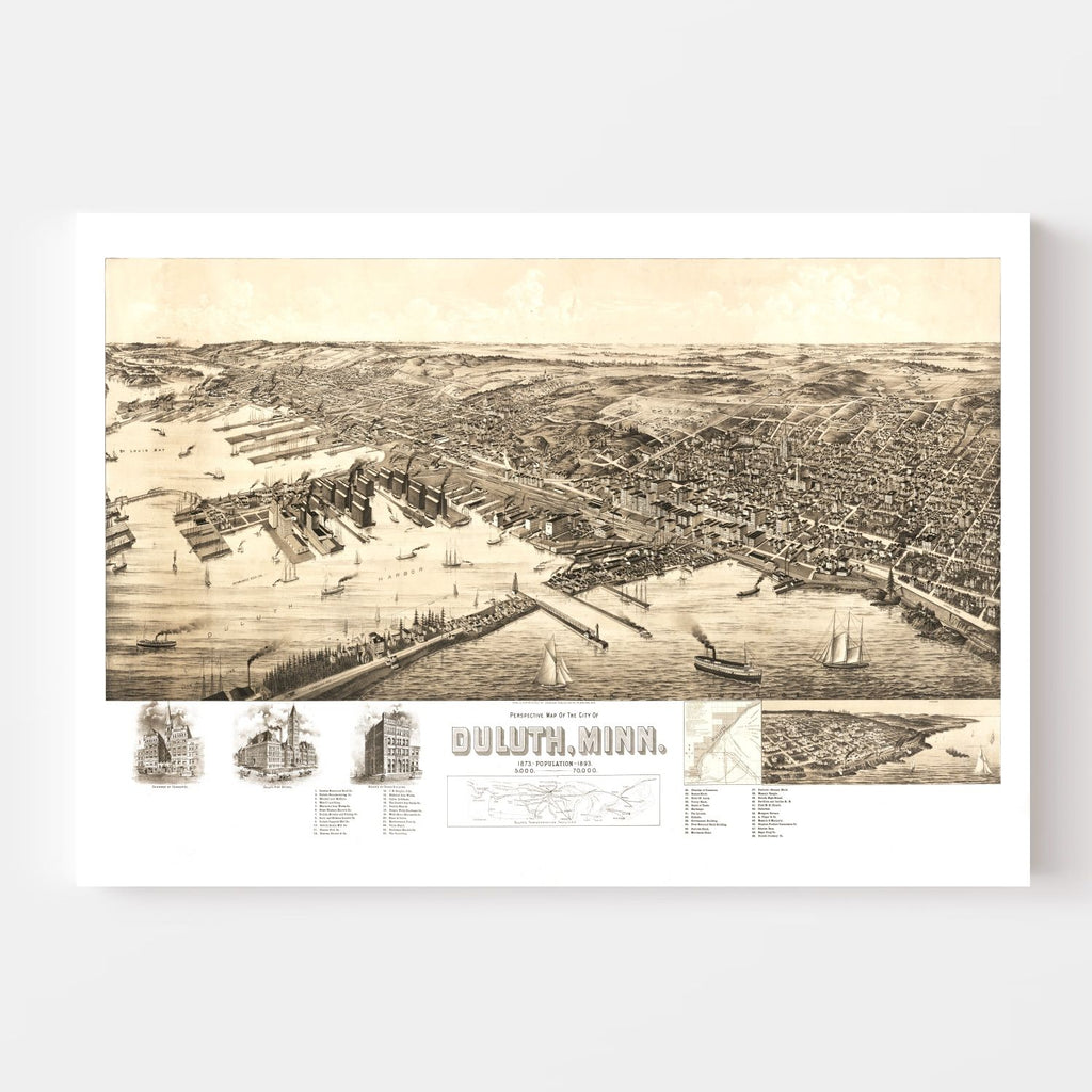 Vintage Map of Duluth, Minnesota 1893
