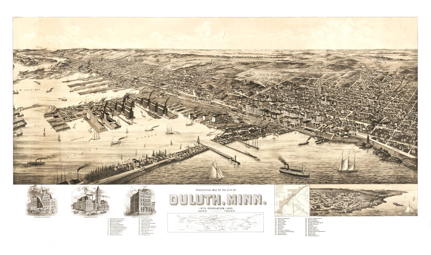 Vintage Map of Duluth, Minnesota 1893