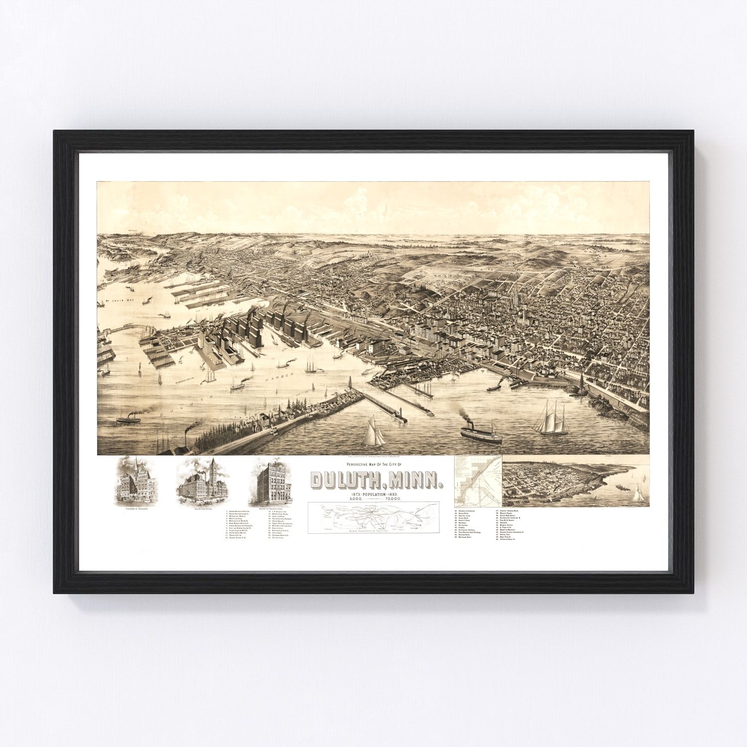Vintage Map of Duluth, Minnesota 1893