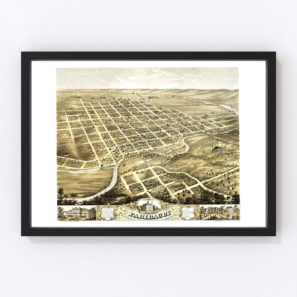Vintage Map of Faribault, Minnesota 1869