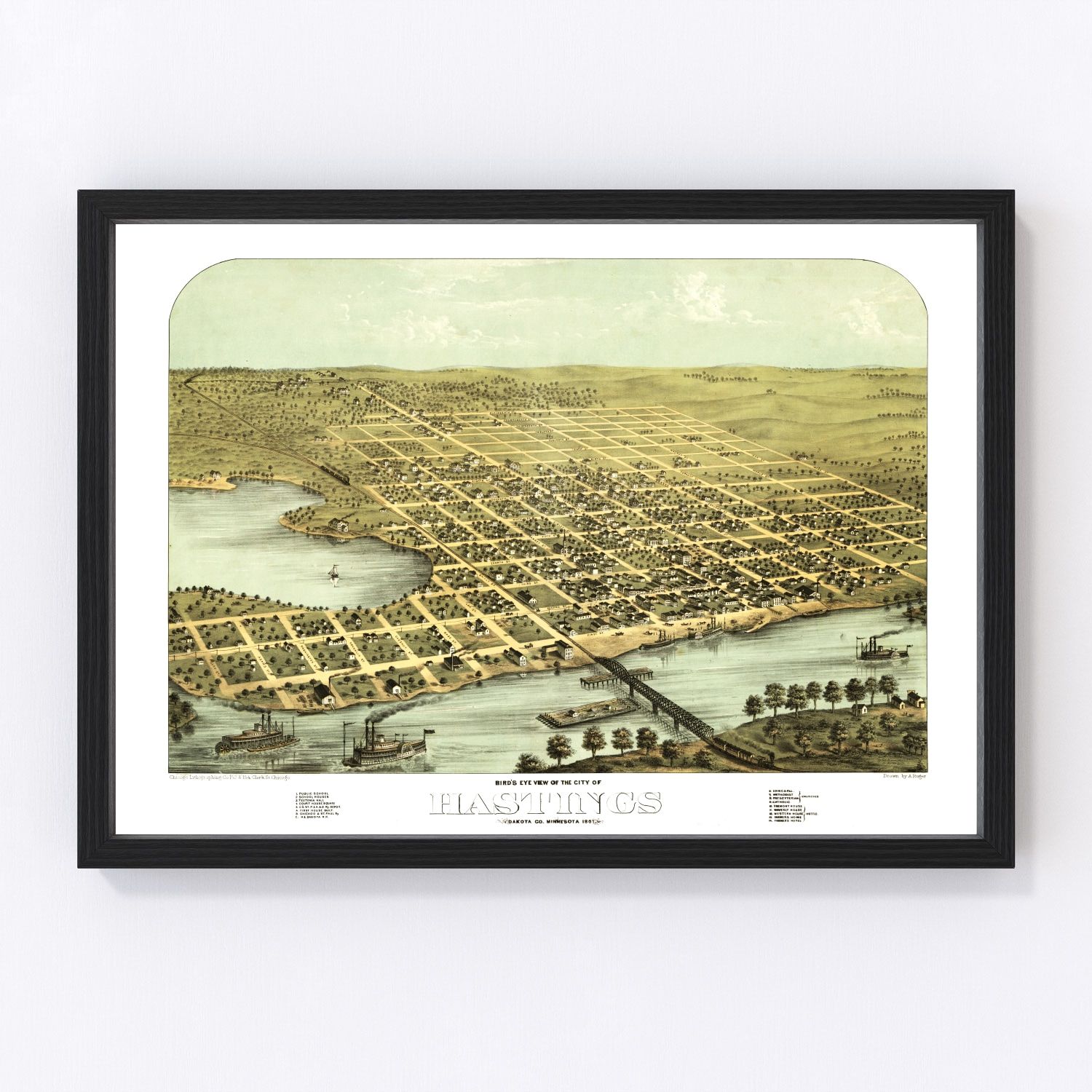 Vintage Map of Hastings, Minnesota 1867
