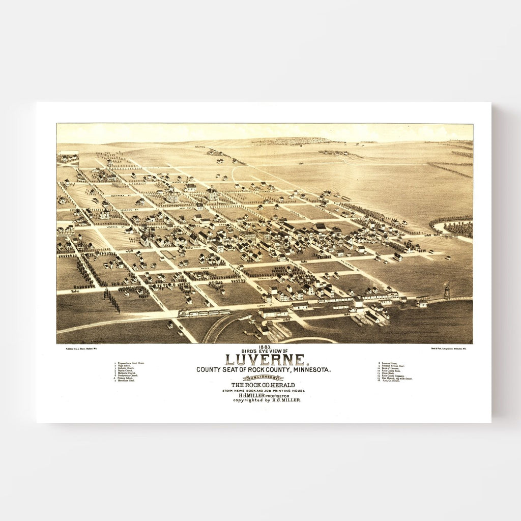 Vintage Map of Luverne, Minnesota 1883