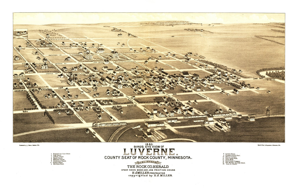 Vintage Map of Luverne, Minnesota 1883